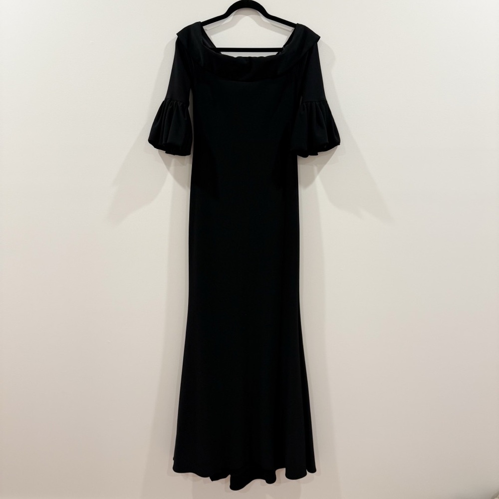 Off-Shoulder Bell Sleeve Jersey Evening Gown - Picture 4 of 13